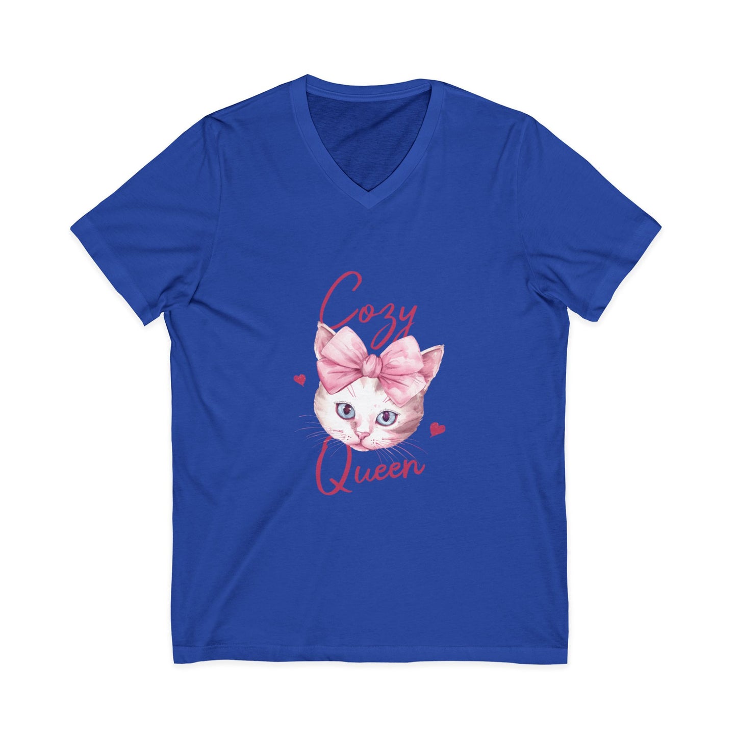 Cozy Cat Queen V-Neck Tee, Cat Lovers Shirt, Cute Top for Pet Owners, Gift for Cat Lovers, Cozy Apparel, Cat Mom Shirt