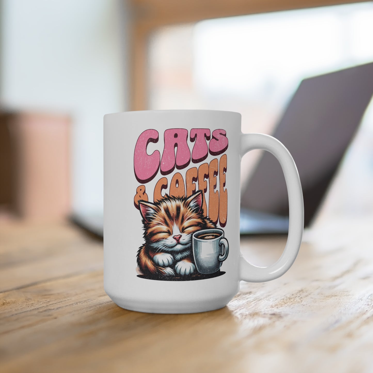 Cat Lovers 15oz Mug - Cozy Coffee Mug, Gift for Cat Mom, Tea and Coffee Lover, Cute Cat Art Mug, Perfect for Birthdays, Holidays