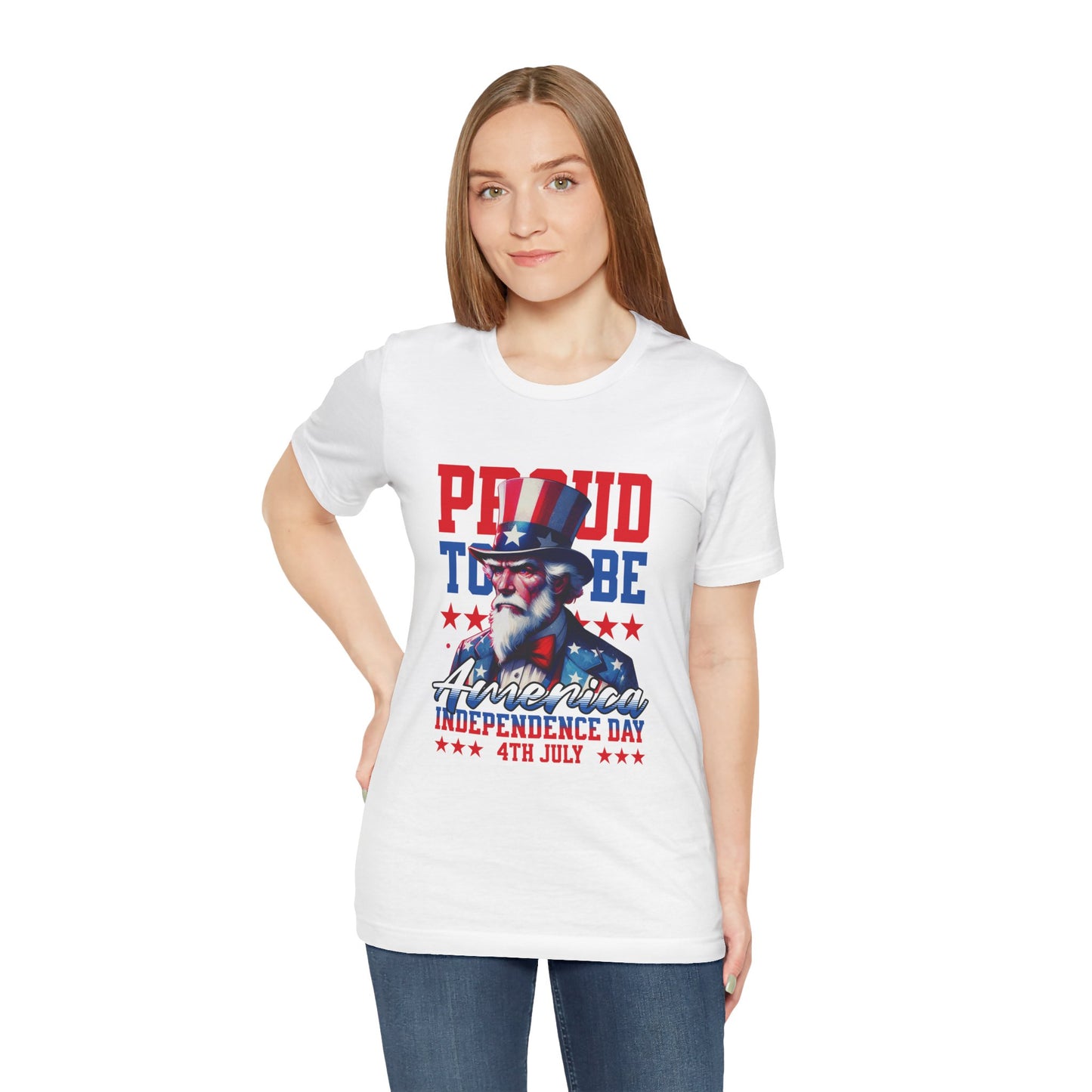 Proud to Be American Independence Day Tee, Patriotic T-Shirt, 4th of July Shirt, Unisex Jersey Tee, Red White Blue Graphic Tee