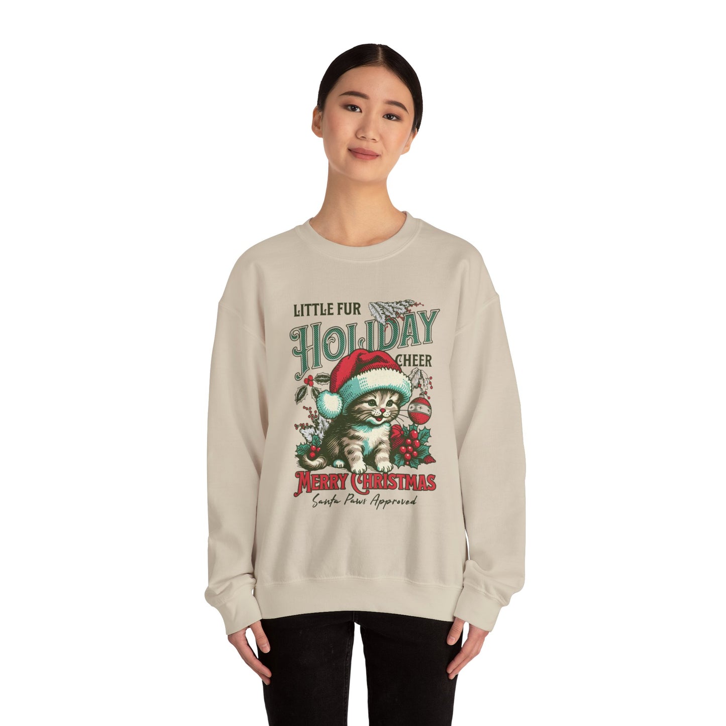 Christmas Cat Sweatshirt, Holiday Cheer Crewneck, Furry Festive Apparel, Gifts for Cat Lovers, Unisex Winter Wear