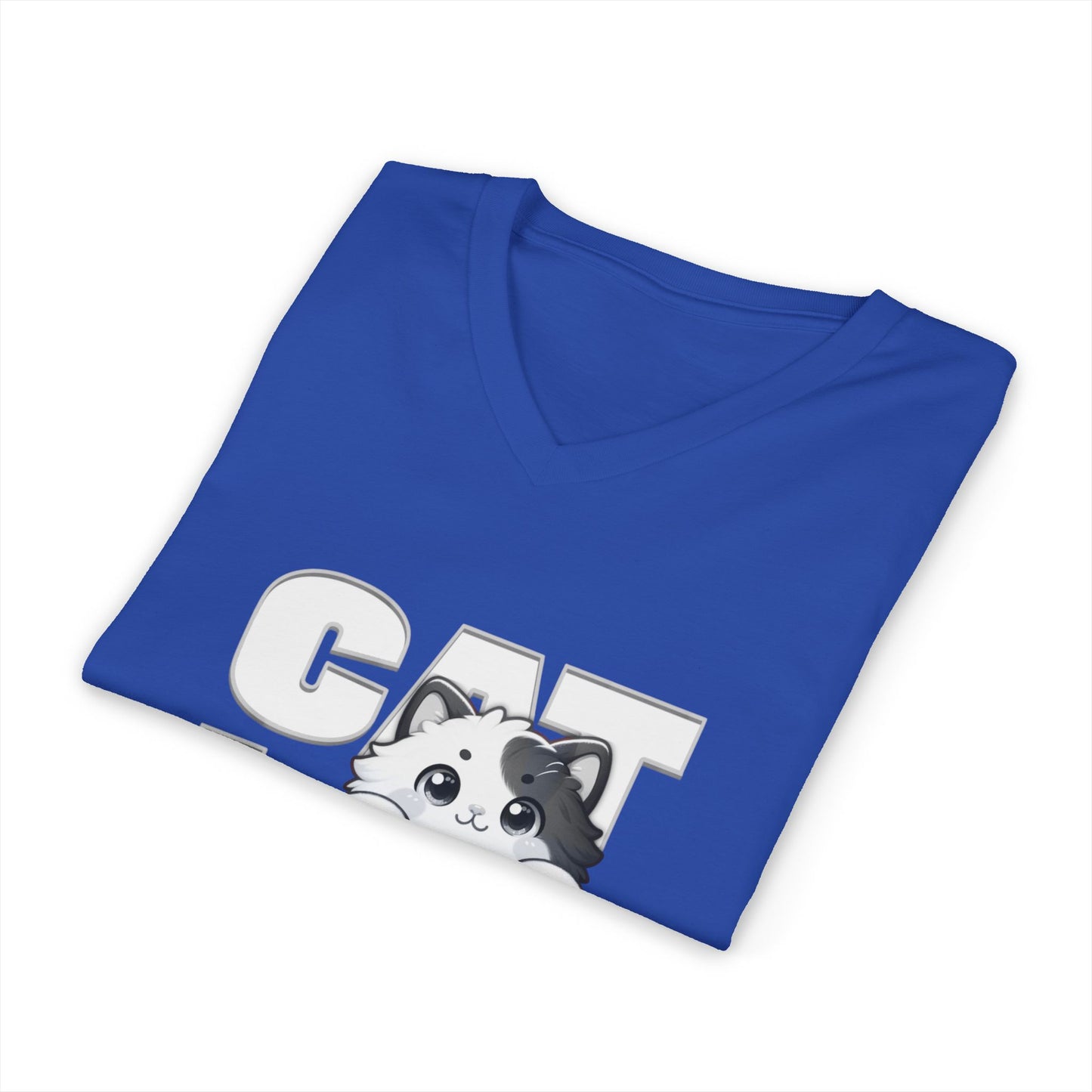 Adorable Cat Lovers Unisex Jersey V-Neck Tee, Cute Cat Shirt, Gift for Cat Owners, Pet Lover Apparel, Casual Everyday Wear, Cat-Themed Fashion