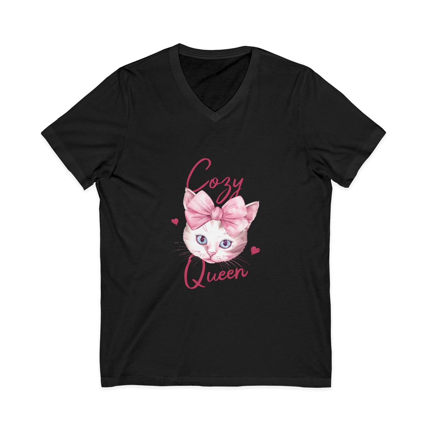 Cozy Cat Queen V-Neck Tee, Cat Lovers Shirt, Cute Top for Pet Owners, Gift for Cat Lovers, Cozy Apparel, Cat Mom Shirt