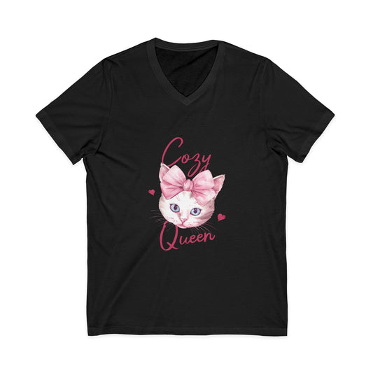 Cozy Cat Queen V-Neck Tee, Cat Lovers Shirt, Cute Top for Pet Owners, Gift for Cat Lovers, Cozy Apparel, Cat Mom Shirt