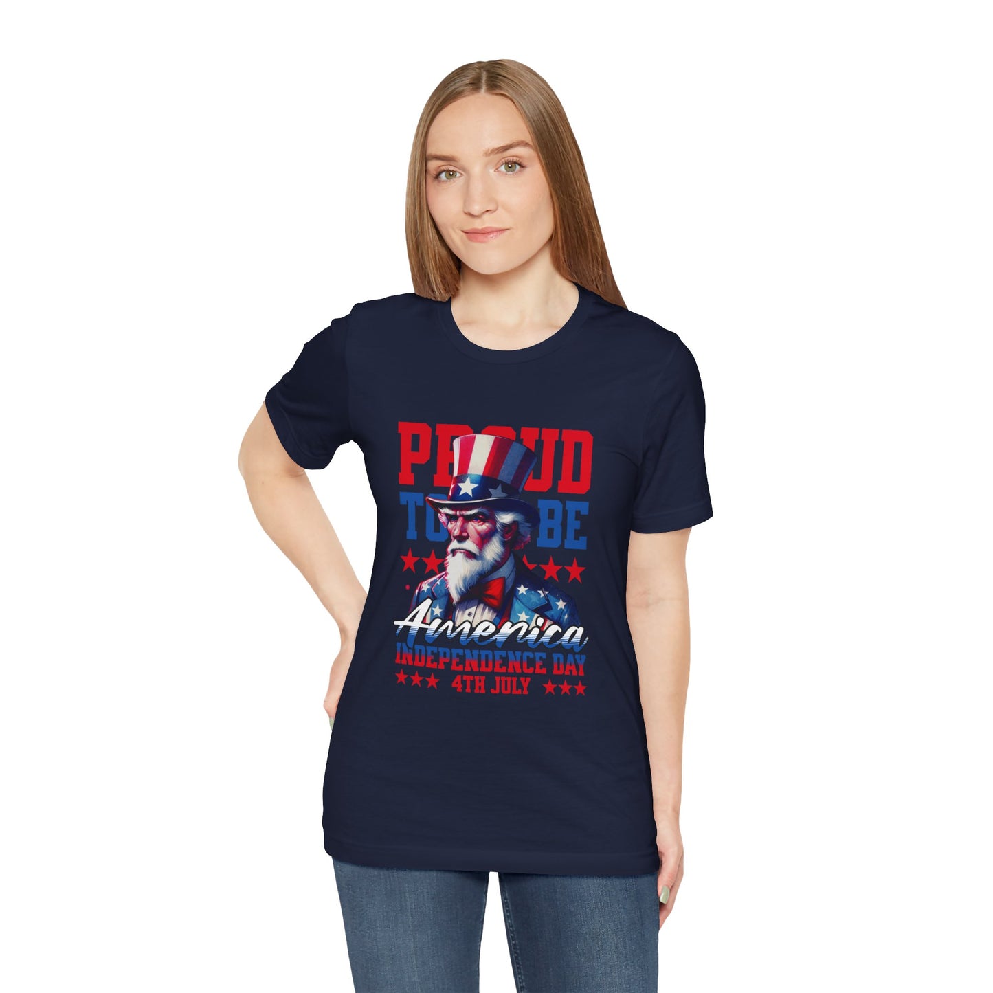 Proud to Be American Independence Day Tee, Patriotic T-Shirt, 4th of July Shirt, Unisex Jersey Tee, Red White Blue Graphic Tee