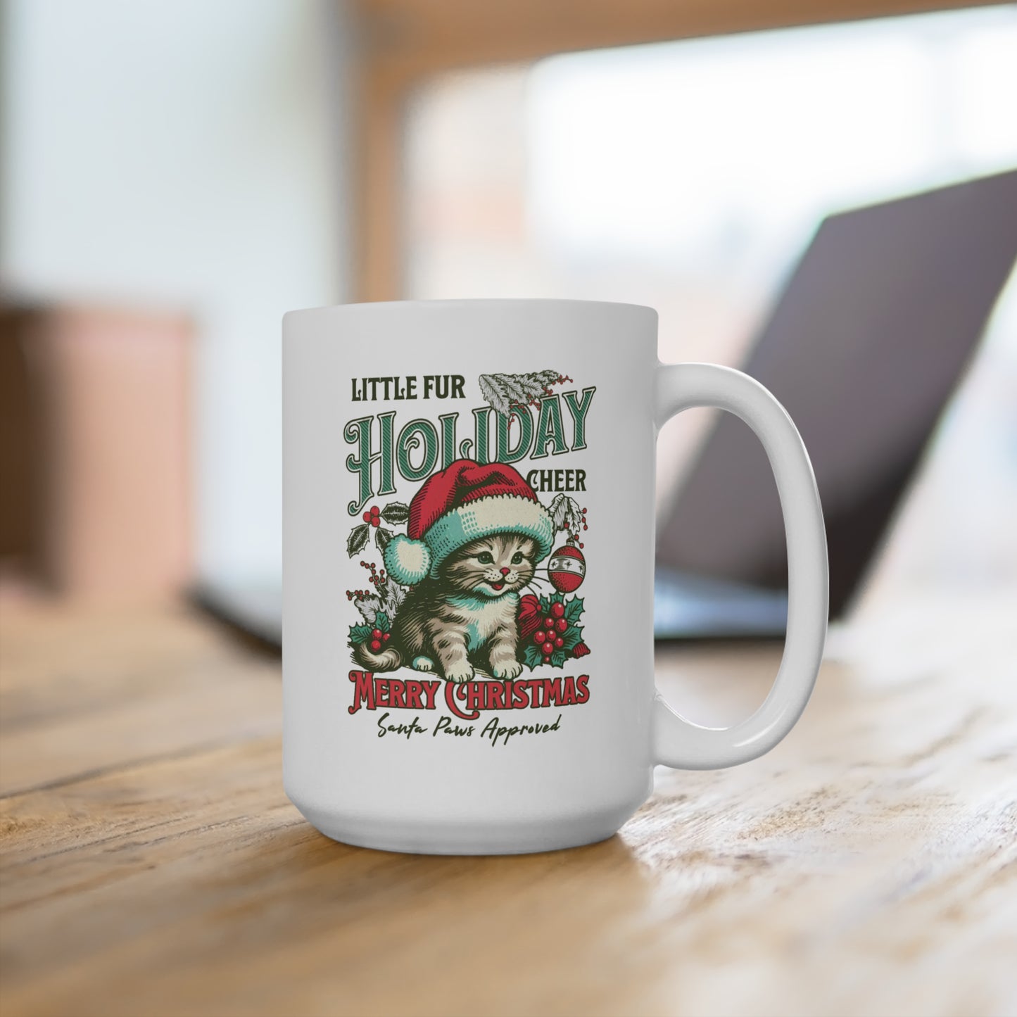 Festive Cat Mug, Holiday Cheer Coffee Cup, Christmas Gift, Winter Decor, Cute Cat Lover Mug