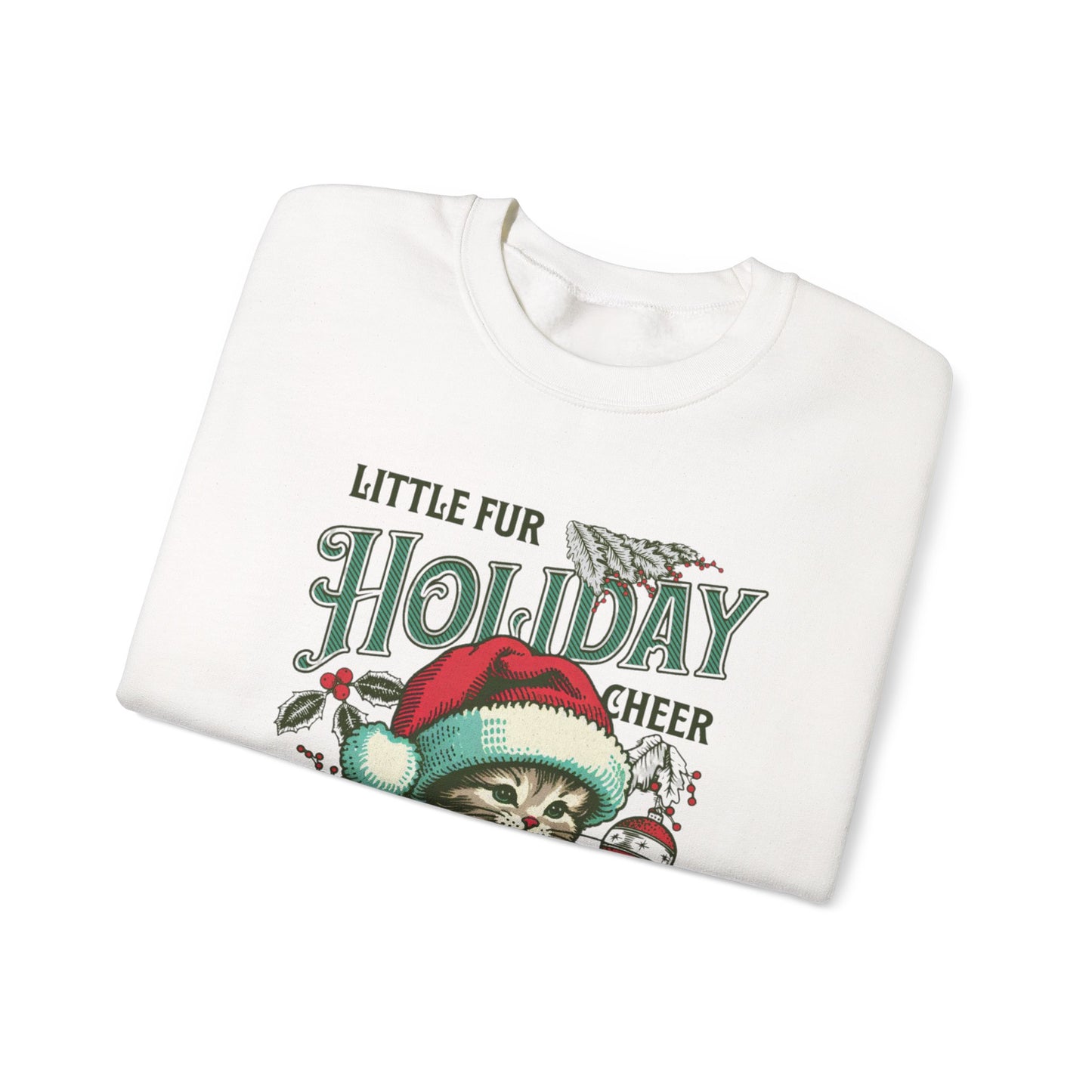 Christmas Cat Sweatshirt, Holiday Cheer Crewneck, Furry Festive Apparel, Gifts for Cat Lovers, Unisex Winter Wear