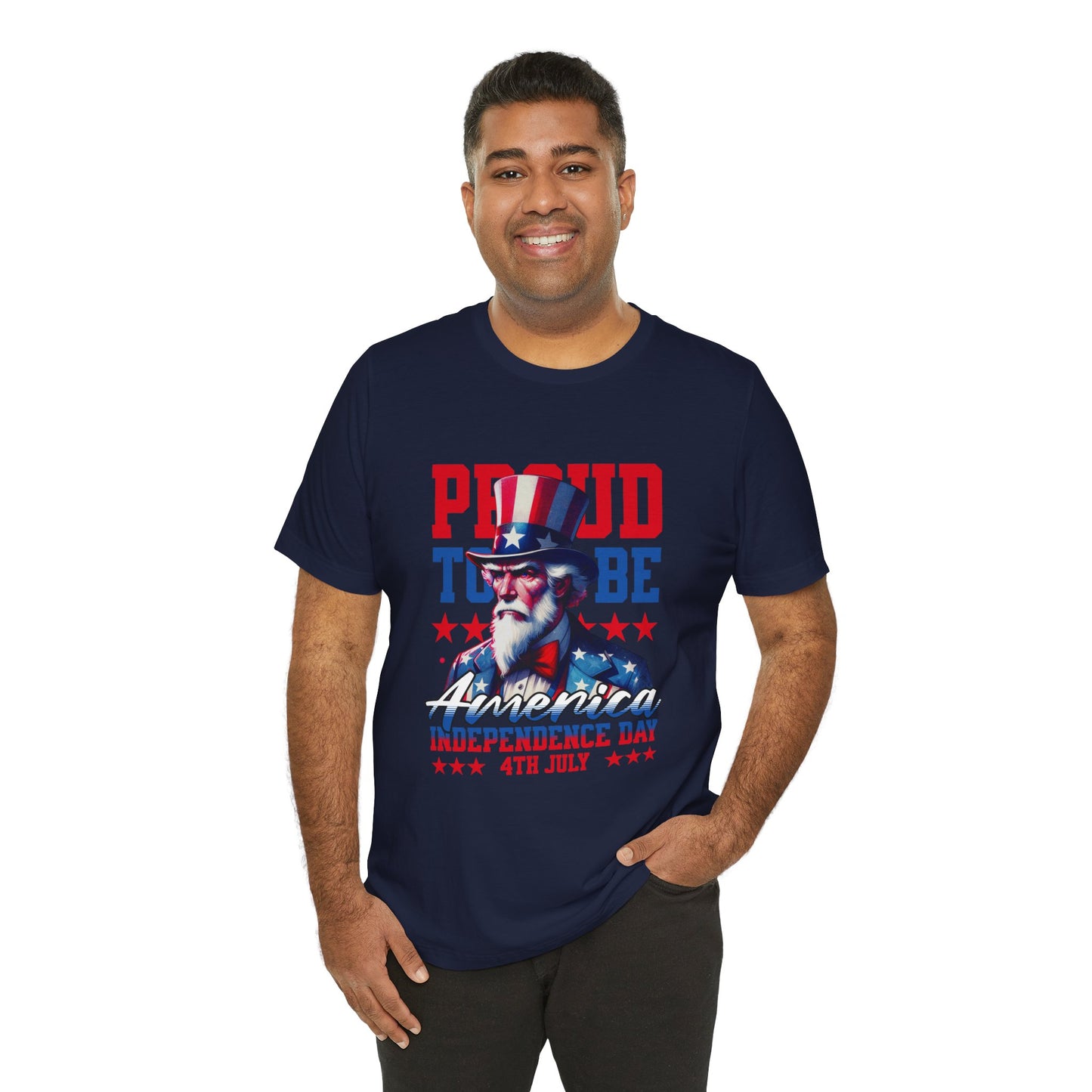 Proud to Be American Independence Day Tee, Patriotic T-Shirt, 4th of July Shirt, Unisex Jersey Tee, Red White Blue Graphic Tee