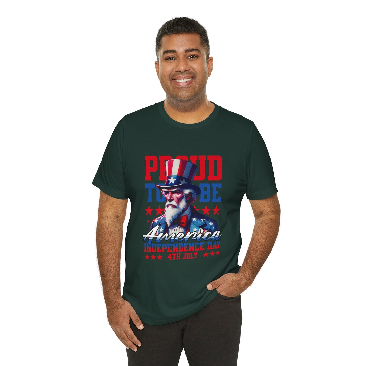 Proud to Be American Independence Day Tee, Patriotic T-Shirt, 4th of July Shirt, Unisex Jersey Tee, Red White Blue Graphic Tee