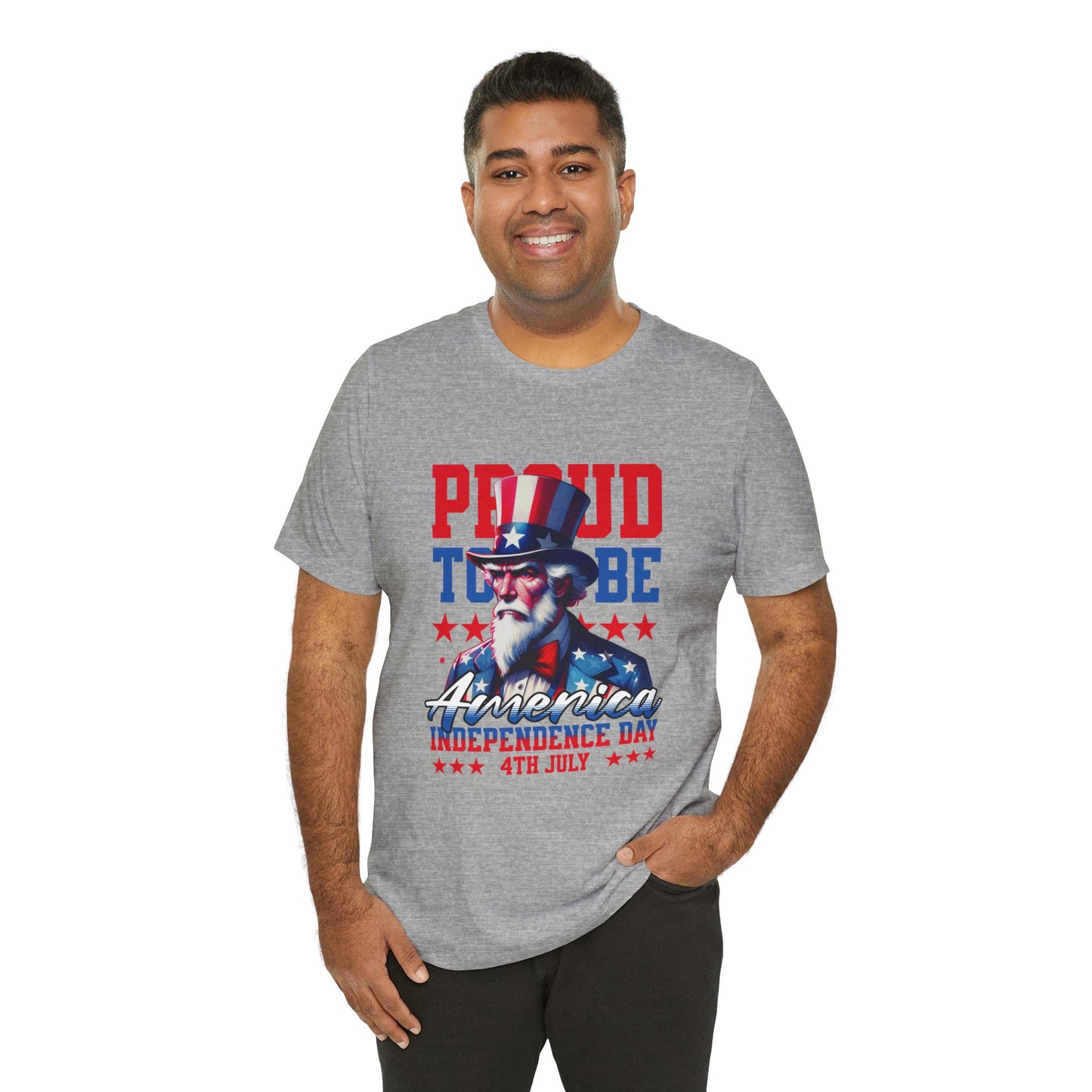 Proud to Be American Independence Day Tee, Patriotic T-Shirt, 4th of July Shirt, Unisex Jersey Tee, Red White Blue Graphic Tee