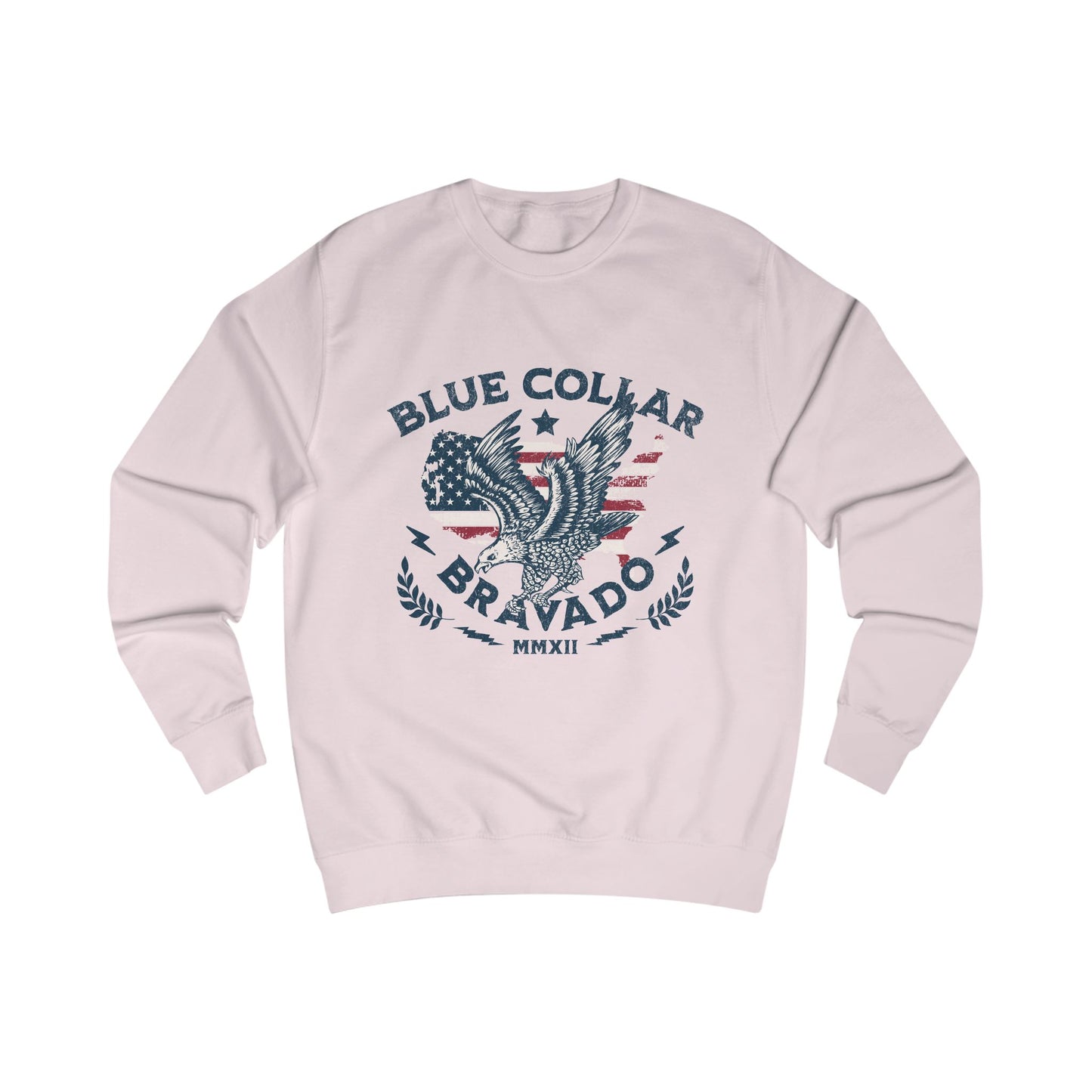 Unisex Sweater with Bold 'Blue Collar Bravado' Design, Casual Wear, Gift for Workers, Motivational Apparel, Patriotic Style