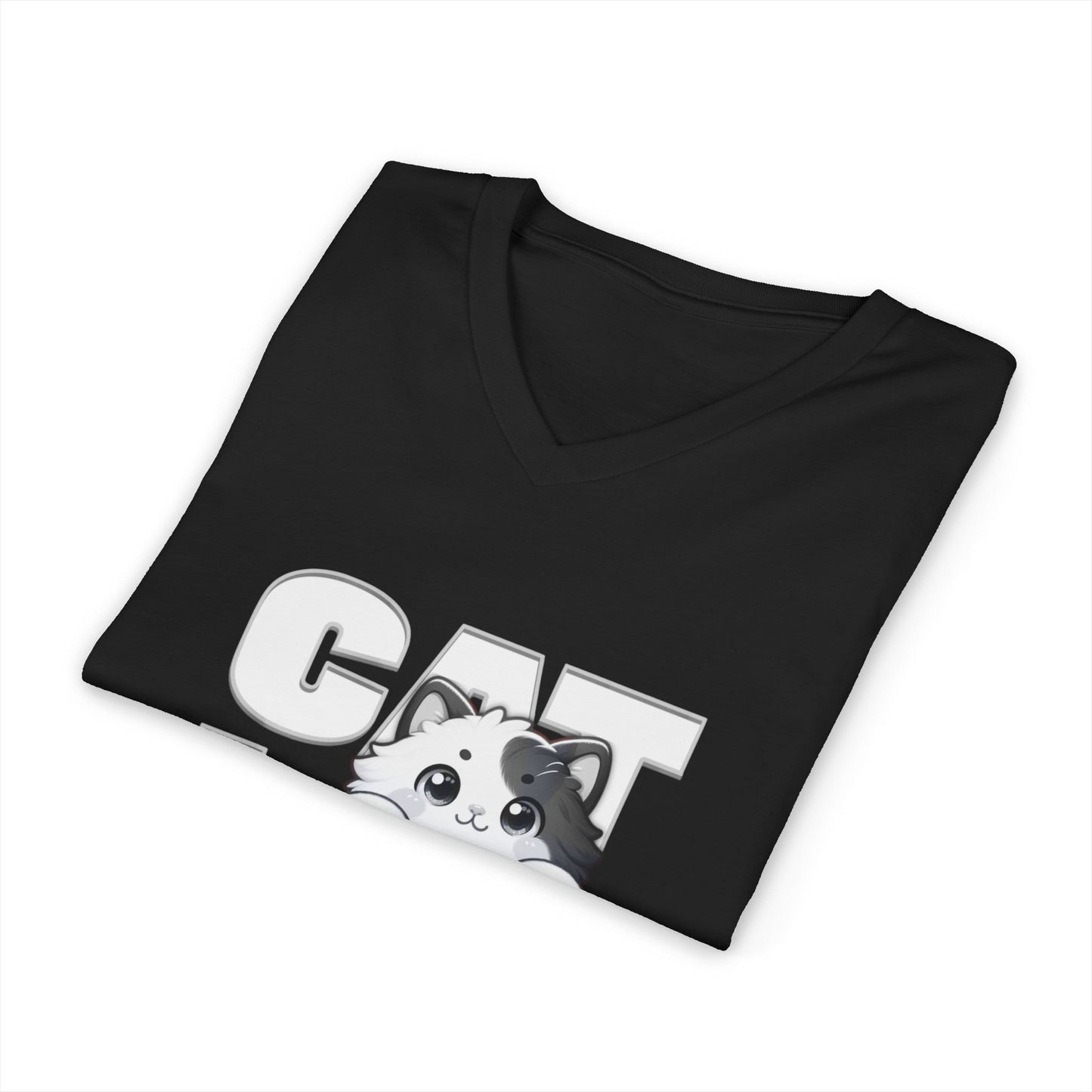 Adorable Cat Lovers Unisex Jersey V-Neck Tee, Cute Cat Shirt, Gift for Cat Owners, Pet Lover Apparel, Casual Everyday Wear, Cat-Themed Fashion