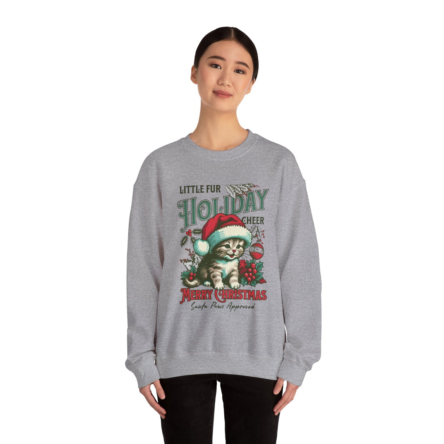 Christmas Cat Sweatshirt, Holiday Cheer Crewneck, Furry Festive Apparel, Gifts for Cat Lovers, Unisex Winter Wear