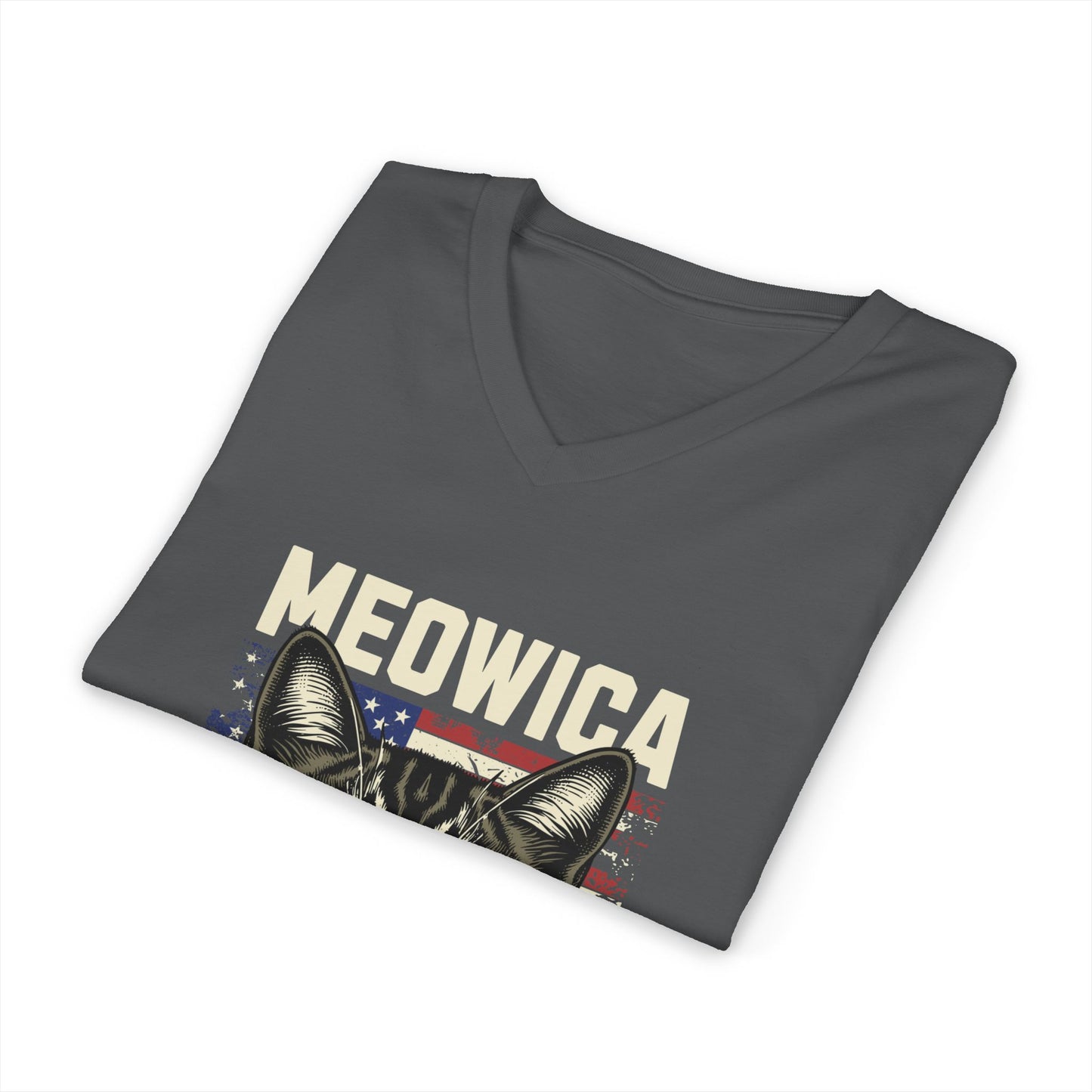 Patriotic Cat V-Neck Tee, Fun Animal T-Shirt, Unisex Style, Perfect for Fourth of July, Gift for Cat Lovers, Casual Summer Wear