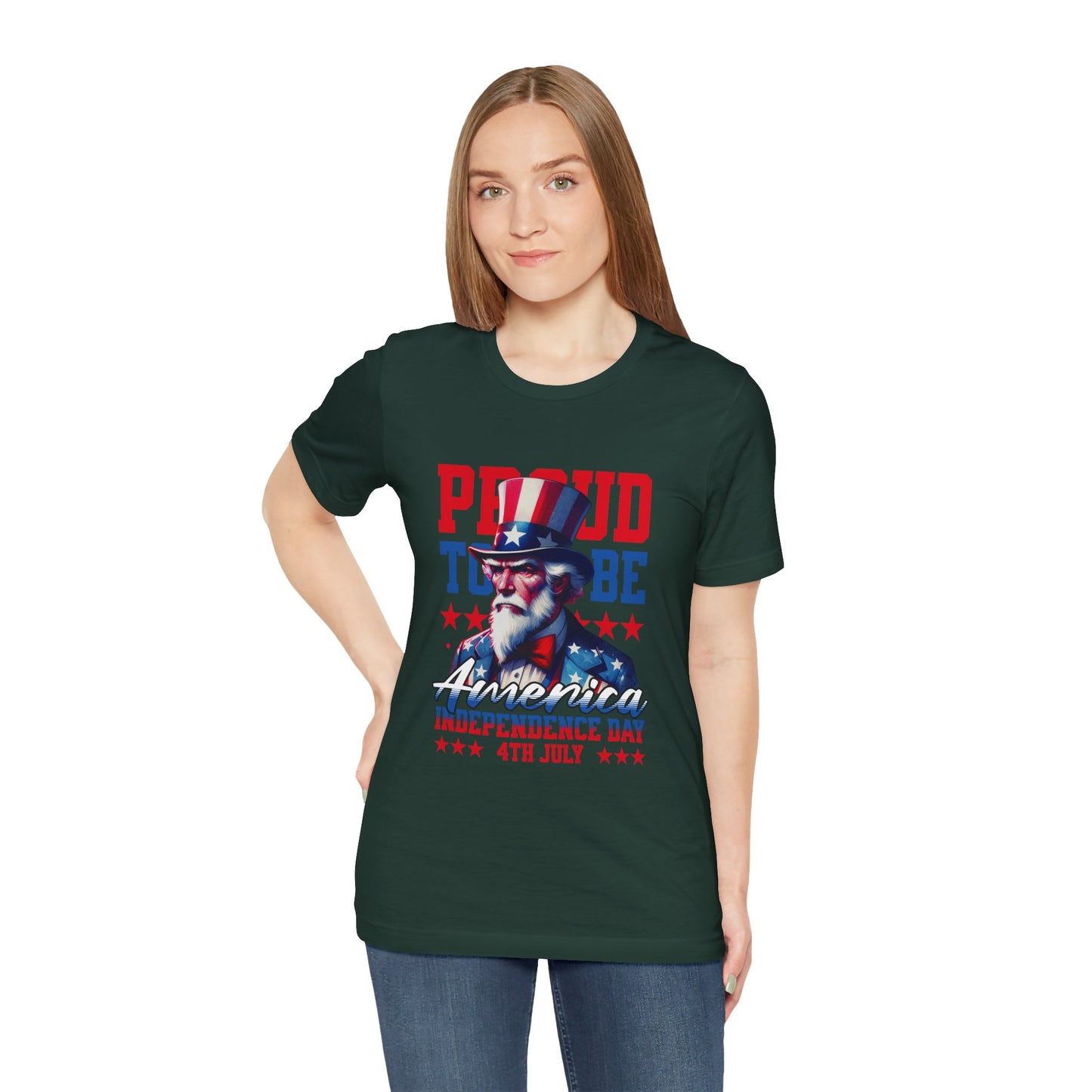 Proud to Be American Independence Day Tee, Patriotic T-Shirt, 4th of July Shirt, Unisex Jersey Tee, Red White Blue Graphic Tee