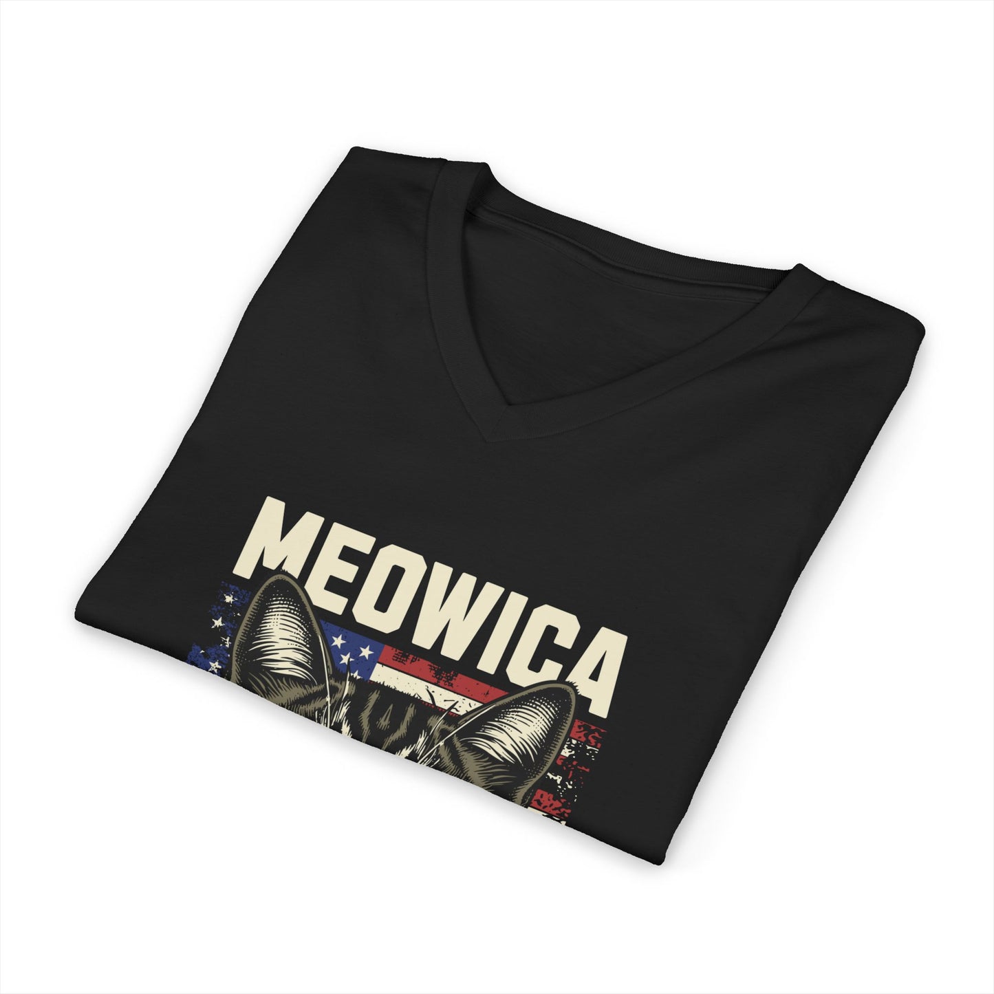 Patriotic Cat V-Neck Tee, Fun Animal T-Shirt, Unisex Style, Perfect for Fourth of July, Gift for Cat Lovers, Casual Summer Wear