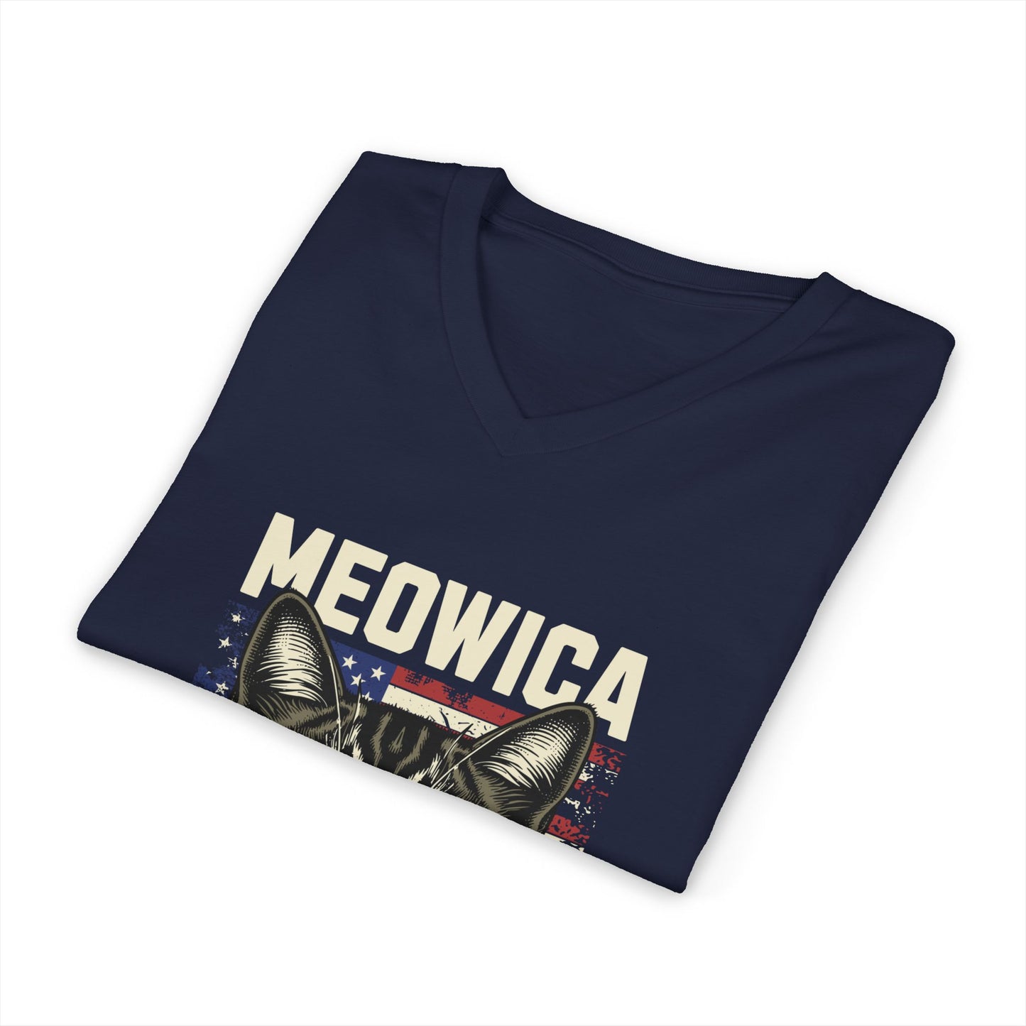 Patriotic Cat V-Neck Tee, Fun Animal T-Shirt, Unisex Style, Perfect for Fourth of July, Gift for Cat Lovers, Casual Summer Wear