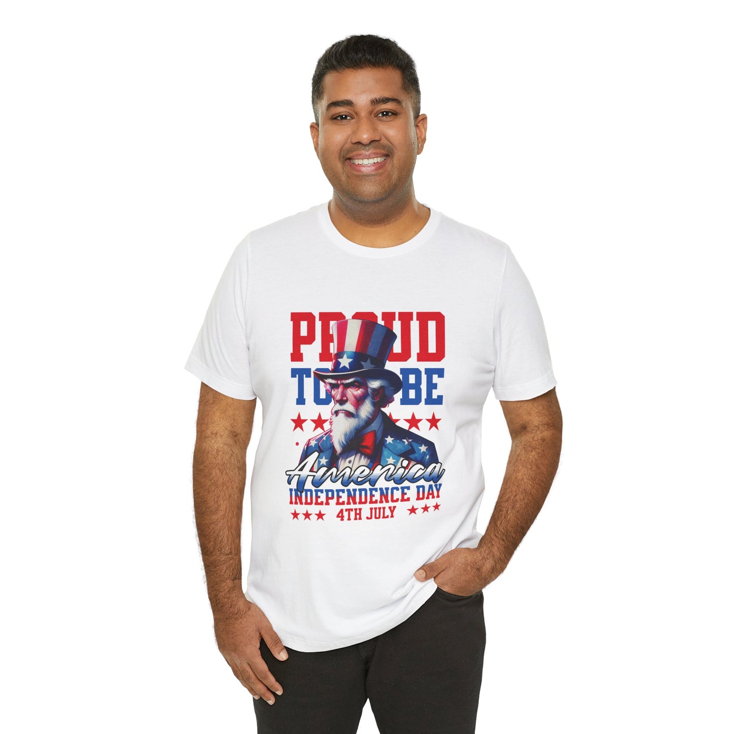 Proud to Be American Independence Day Tee, Patriotic T-Shirt, 4th of July Shirt, Unisex Jersey Tee, Red White Blue Graphic Tee