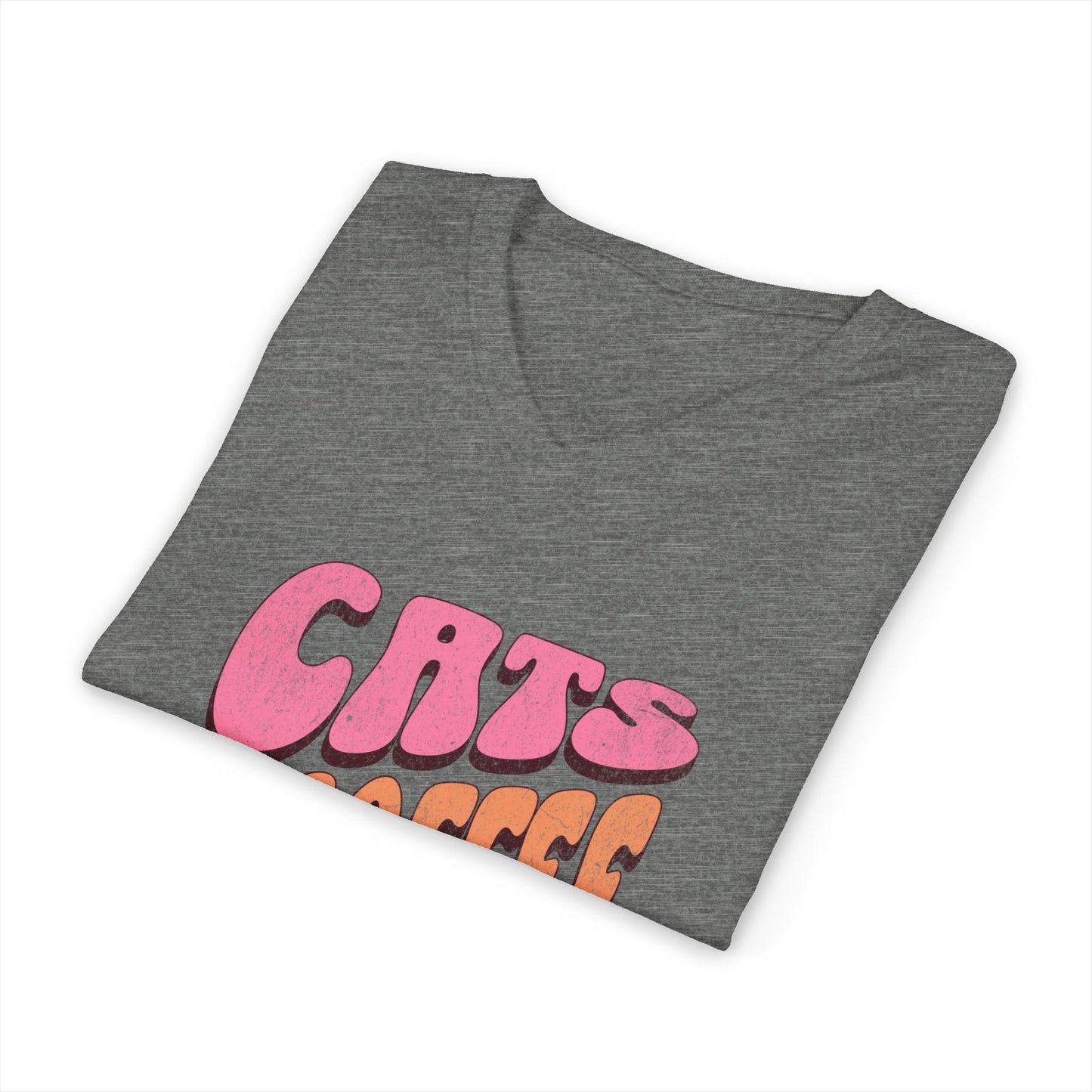 Cute Cat & Coffee Tee, Cat Lover Gift, Unisex V-Neck T-Shirt, Relaxed Vibe, Perfect for Coffee Lovers, Gift for Cat Parents