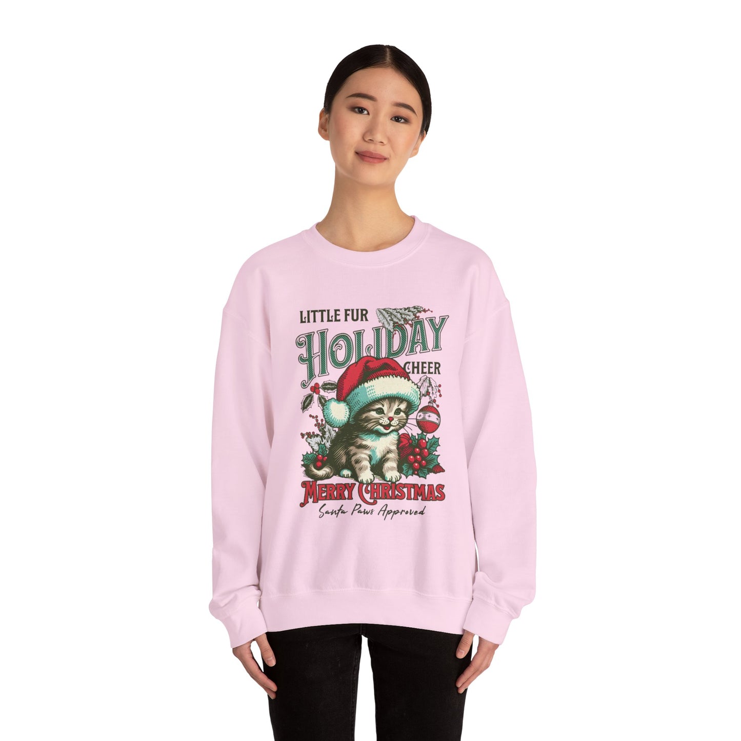 Christmas Cat Sweatshirt, Holiday Cheer Crewneck, Furry Festive Apparel, Gifts for Cat Lovers, Unisex Winter Wear
