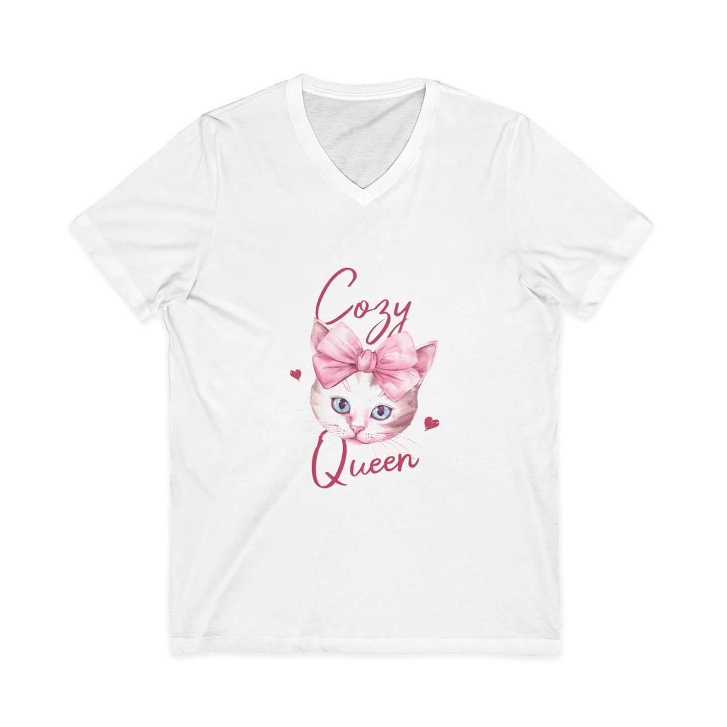Cozy Cat Queen V-Neck Tee, Cat Lovers Shirt, Cute Top for Pet Owners, Gift for Cat Lovers, Cozy Apparel, Cat Mom Shirt