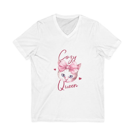 Cozy Cat Queen V-Neck Tee, Cat Lovers Shirt, Cute Top for Pet Owners, Gift for Cat Lovers, Cozy Apparel, Cat Mom Shirt