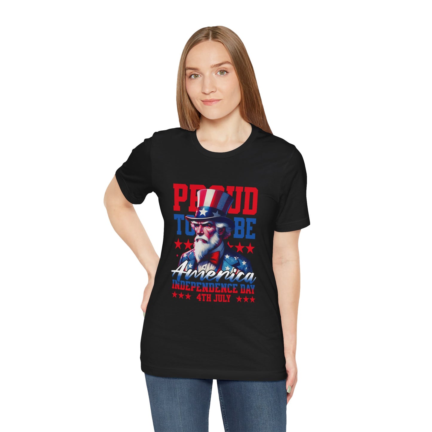 Proud to Be American Independence Day Tee, Patriotic T-Shirt, 4th of July Shirt, Unisex Jersey Tee, Red White Blue Graphic Tee