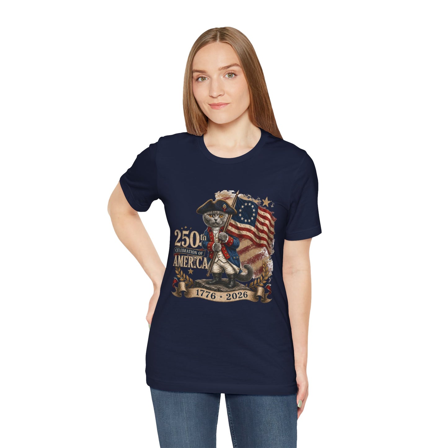 250th America Bicentennial Cat Tee — 1776–2026 Patriotic Flag T‑Shirt
