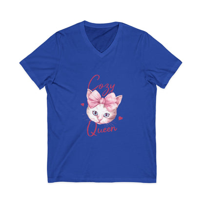 Cozy Cat Queen V-Neck Tee, Cat Lovers Shirt, Cute Top for Pet Owners, Gift for Cat Lovers, Cozy Apparel, Cat Mom Shirt