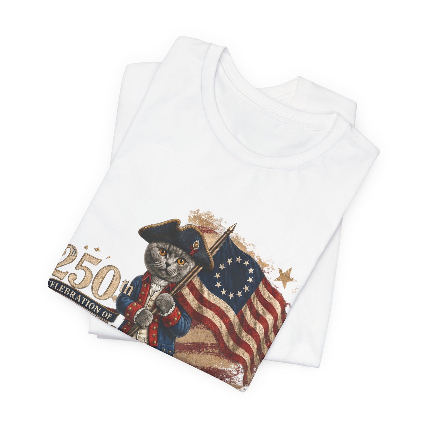 250th America Bicentennial Cat Tee — 1776–2026 Patriotic Flag T‑Shirt