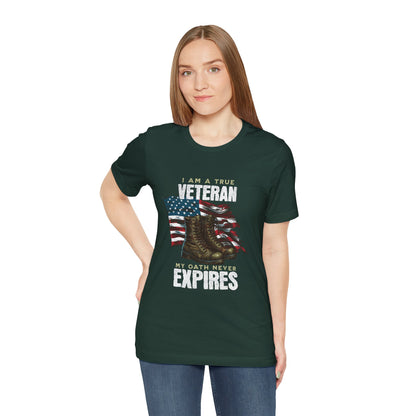 Veteran Tribute Tee, Unisex Military Shirt, Patriotic Short Sleeve T-Shirt, Gift for Veterans, Oath Never Expires Apparel
