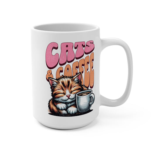 Cat Lovers 15oz Mug - Cozy Coffee Mug, Gift for Cat Mom, Tea and Coffee Lover, Cute Cat Art Mug, Perfect for Birthdays, Holidays