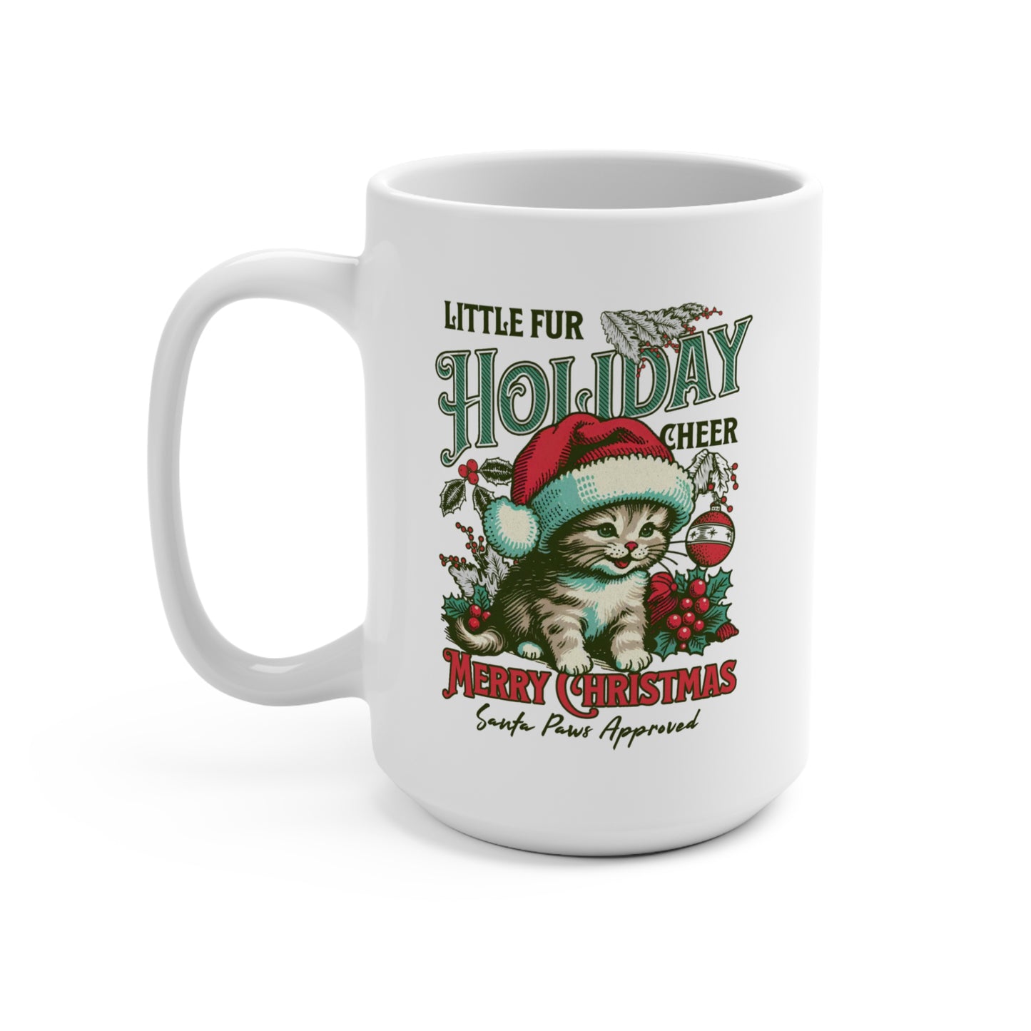 Festive Cat Mug, Holiday Cheer Coffee Cup, Christmas Gift, Winter Decor, Cute Cat Lover Mug - The Curated Shelf