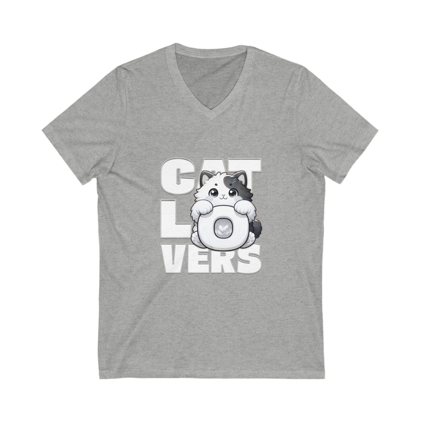 Adorable Cat Lovers Unisex V-Neck Tee, Cute Cat Shirt, Gift for Cat Owners, Pet Lover Apparel, Casual Everyday Wear, Cat-Themed Fashion