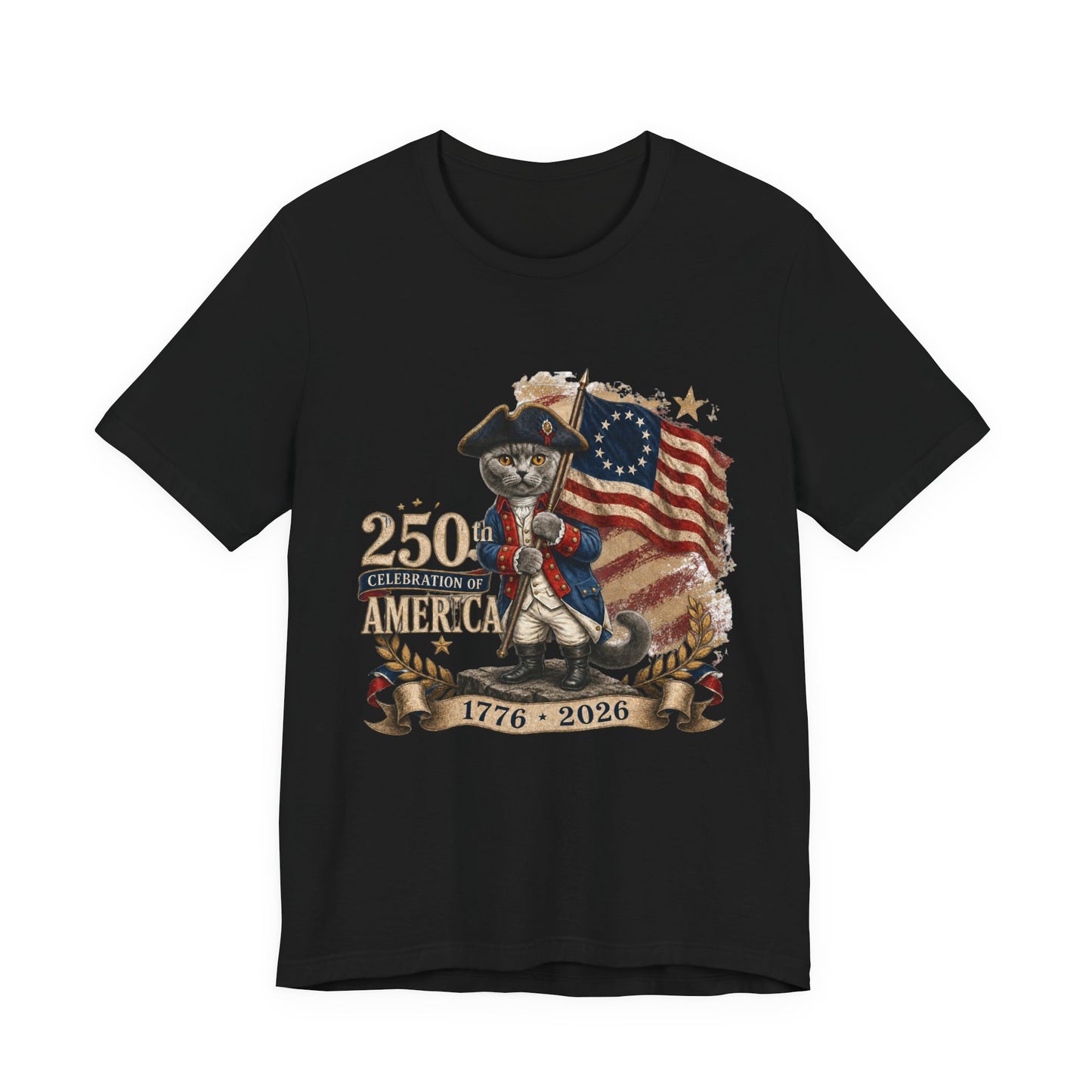 250th America Bicentennial Cat Tee — 1776–2026 Patriotic Flag T‑Shirt