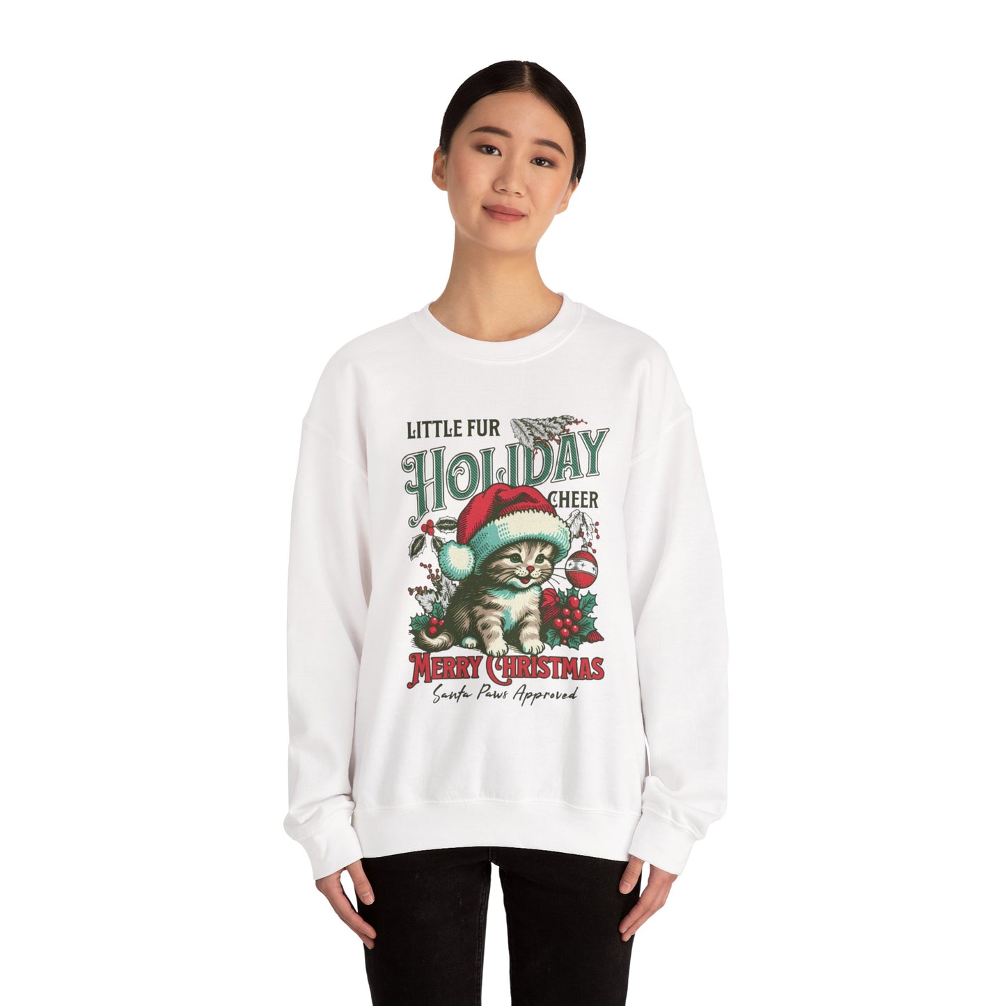 Christmas Cat Sweatshirt, Holiday Cheer Crewneck, Furry Festive Apparel, Gifts for Cat Lovers, Unisex Winter Wear