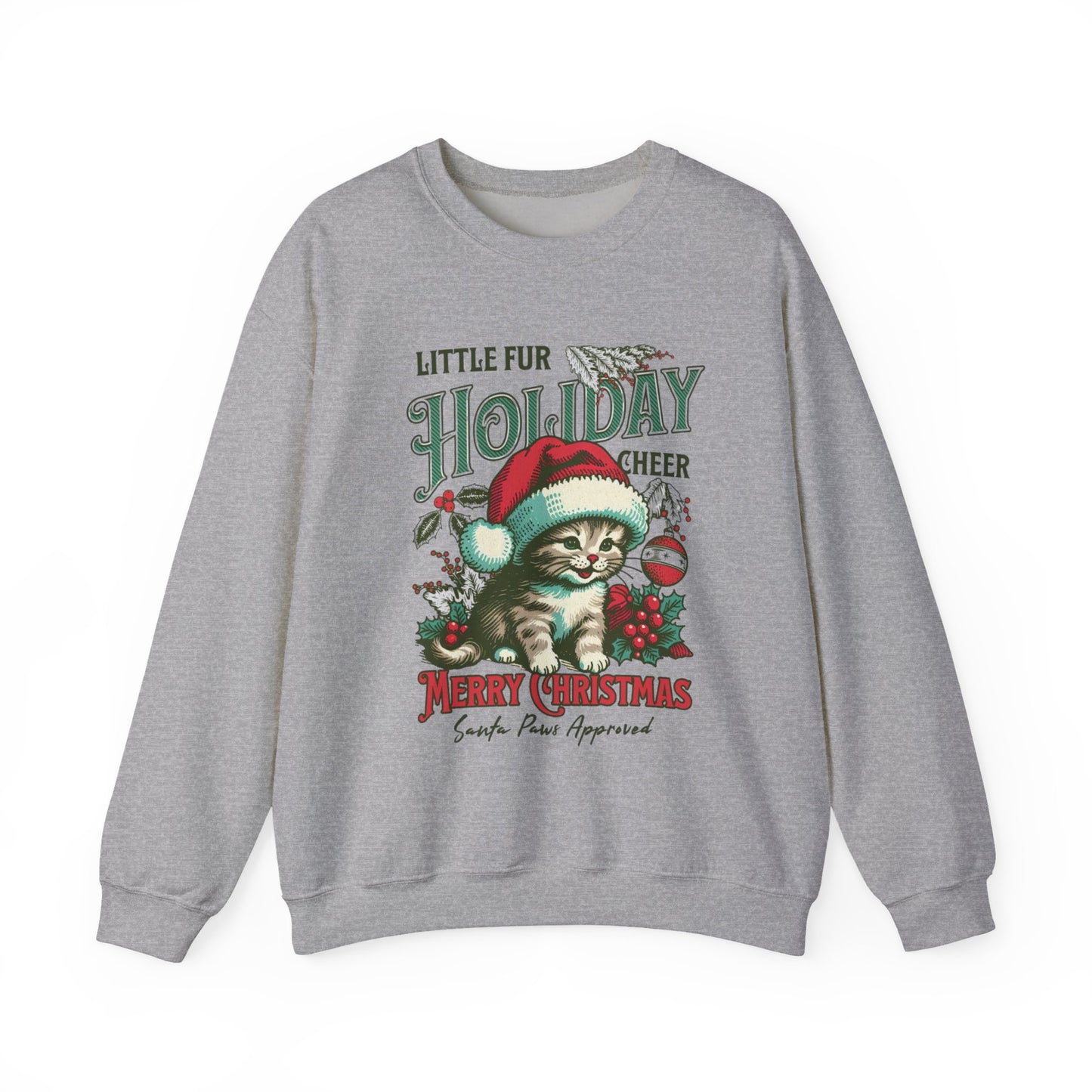 Christmas Cat Sweatshirt, Holiday Cheer Crewneck, Furry Festive Apparel, Gifts for Cat Lovers, Unisex Winter Wear