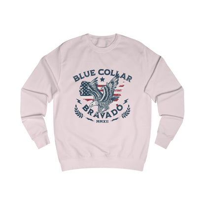Unisex Sweater with Bold 'Blue Collar Bravado' Design, Casual Wear, Gift for Workers, Motivational Apparel, Patriotic Style