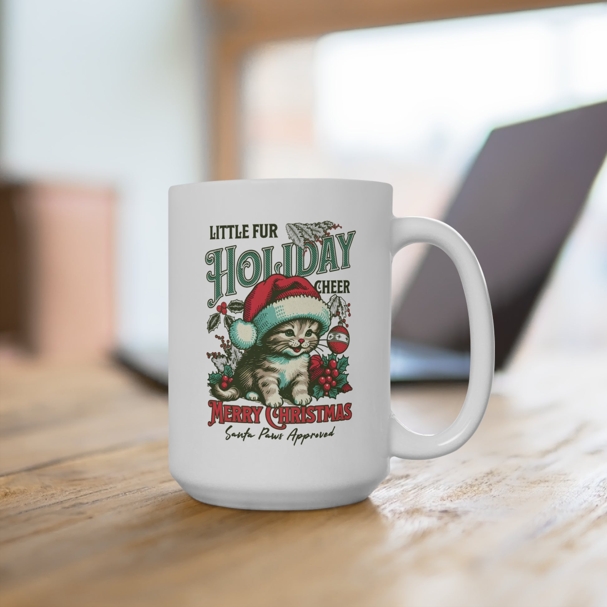 Festive Cat Mug, Holiday Cheer Coffee Cup, Christmas Gift, Winter Decor, Cute Cat Lover Mug - The Curated Shelf