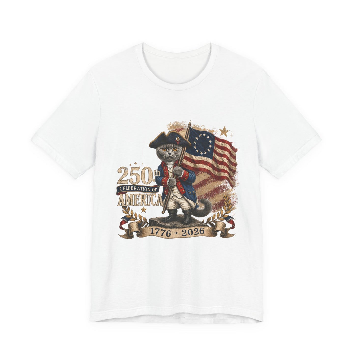 250th America Bicentennial Cat Tee — 1776–2026 Patriotic Flag T‑Shirt