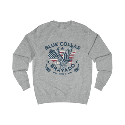 Unisex Sweater with Bold 'Blue Collar Bravado' Design, Casual Wear, Gift for Workers, Motivational Apparel, Patriotic Style