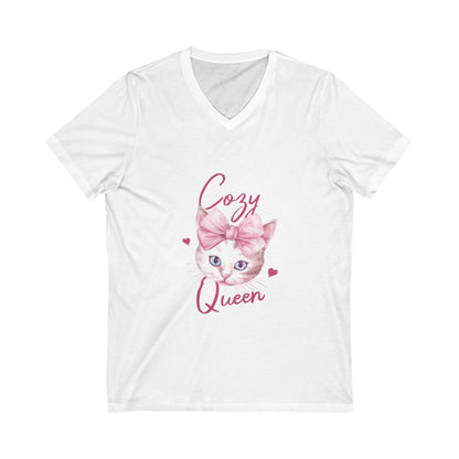 Cozy Cat Queen V-Neck Tee, Cat Lovers Shirt, Cute Top for Pet Owners, Gift for Cat Lovers, Cozy Apparel, Cat Mom Shirt