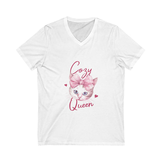Cozy Cat Queen V-Neck Tee, Cat Lovers Shirt, Cute Top for Pet Owners, Gift for Cat Lovers, Cozy Apparel, Cat Mom Shirt