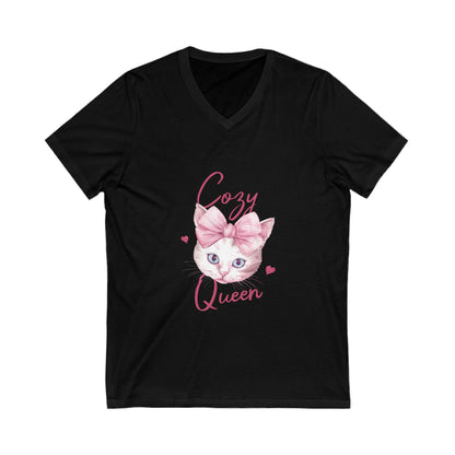 Cozy Cat Queen V-Neck Tee, Cat Lovers Shirt, Cute Top for Pet Owners, Gift for Cat Lovers, Cozy Apparel, Cat Mom Shirt