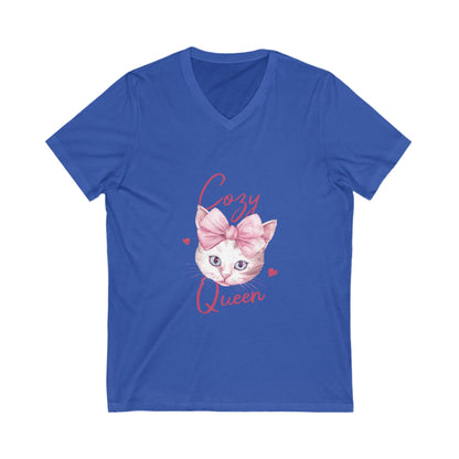 Cozy Cat Queen V-Neck Tee, Cat Lovers Shirt, Cute Top for Pet Owners, Gift for Cat Lovers, Cozy Apparel, Cat Mom Shirt