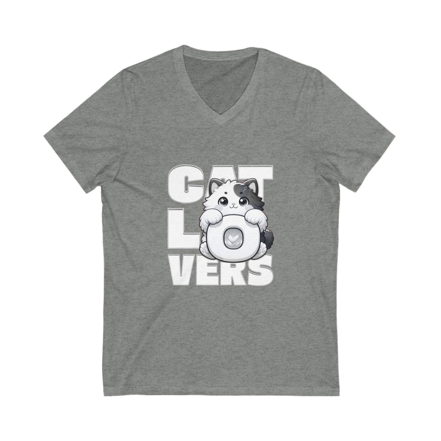 Adorable Cat Lovers Unisex V-Neck Tee, Cute Cat Shirt, Gift for Cat Owners, Pet Lover Apparel, Casual Everyday Wear, Cat-Themed Fashion