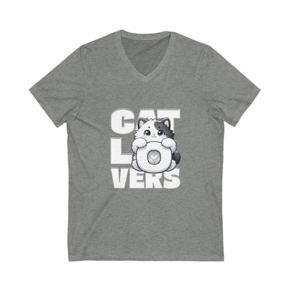 Adorable Cat Lovers Unisex V-Neck Tee, Cute Cat Shirt, Gift for Cat Owners, Pet Lover Apparel, Casual Everyday Wear, Cat-Themed Fashion