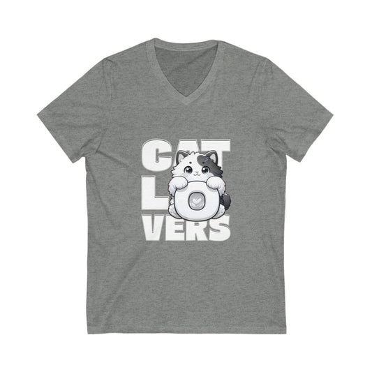 Adorable Cat Lovers Unisex V-Neck Tee, Cute Cat Shirt, Gift for Cat Owners, Pet Lover Apparel, Casual Everyday Wear, Cat-Themed Fashion
