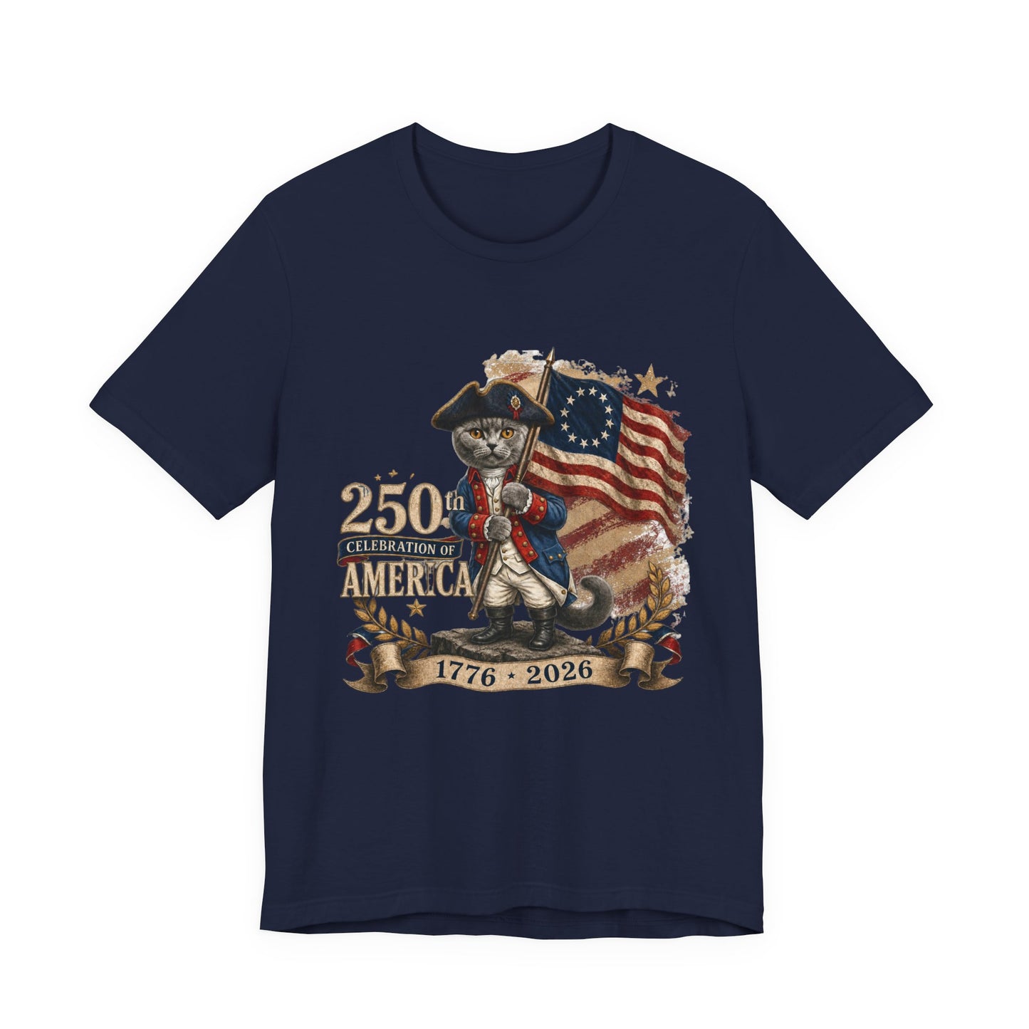 250th America Bicentennial Cat Tee — 1776–2026 Patriotic Flag T‑Shirt