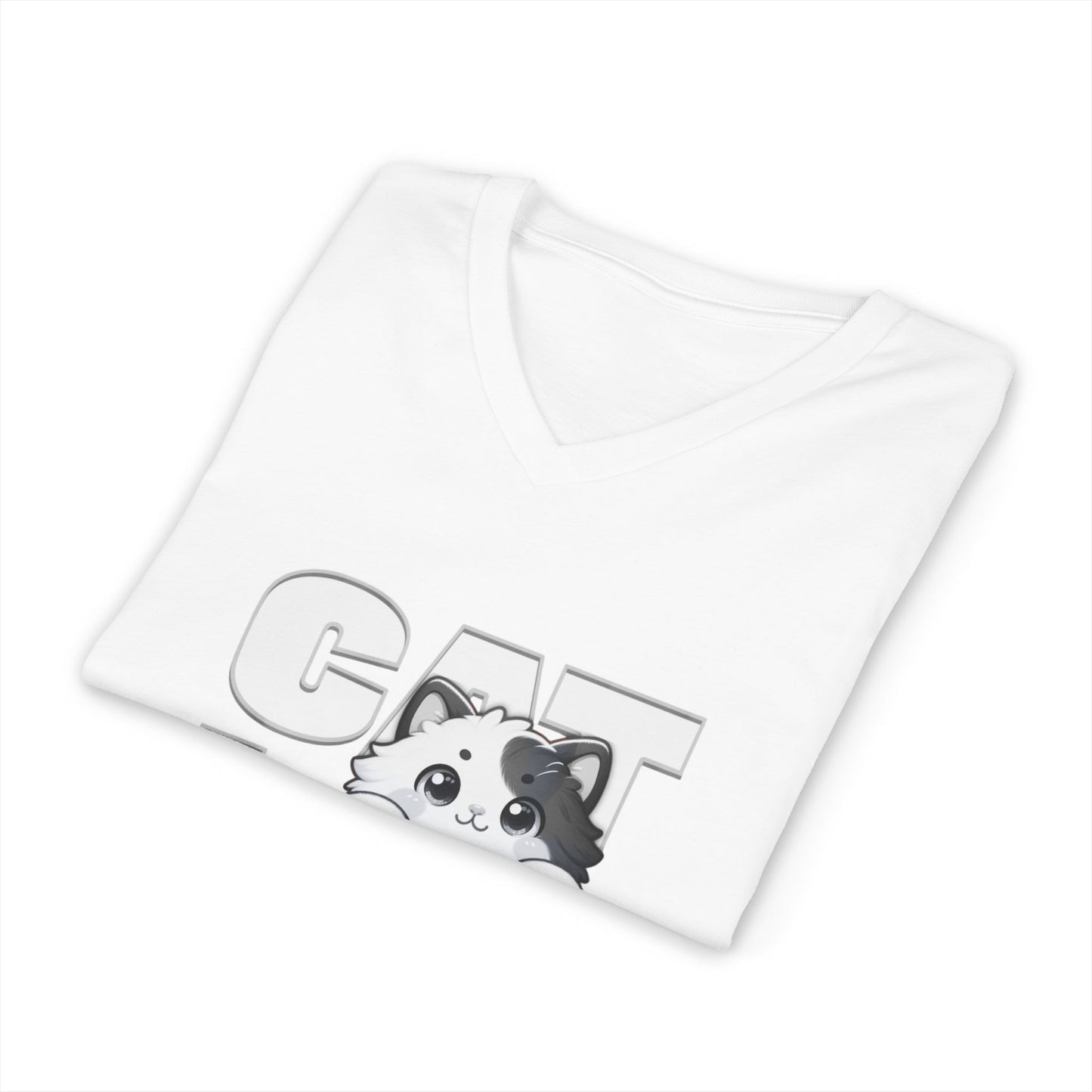 Adorable Cat Lovers Unisex Jersey V-Neck Tee, Cute Cat Shirt, Gift for Cat Owners, Pet Lover Apparel, Casual Everyday Wear, Cat-Themed Fashion