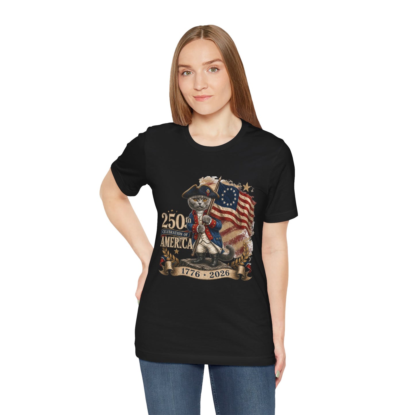 250th America Bicentennial Cat Tee — 1776–2026 Patriotic Flag T‑Shirt